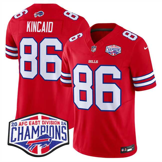 Mens Buffalo Bills #86 Dalton Kincaid Red F.U.S.E. 2024 AFC East Division Champions Vapor Limited Stitched Jersey